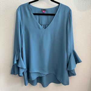 Vince Camuto Blue 3/4 Sleeve V-neck Crisscross Front Tunic XL
